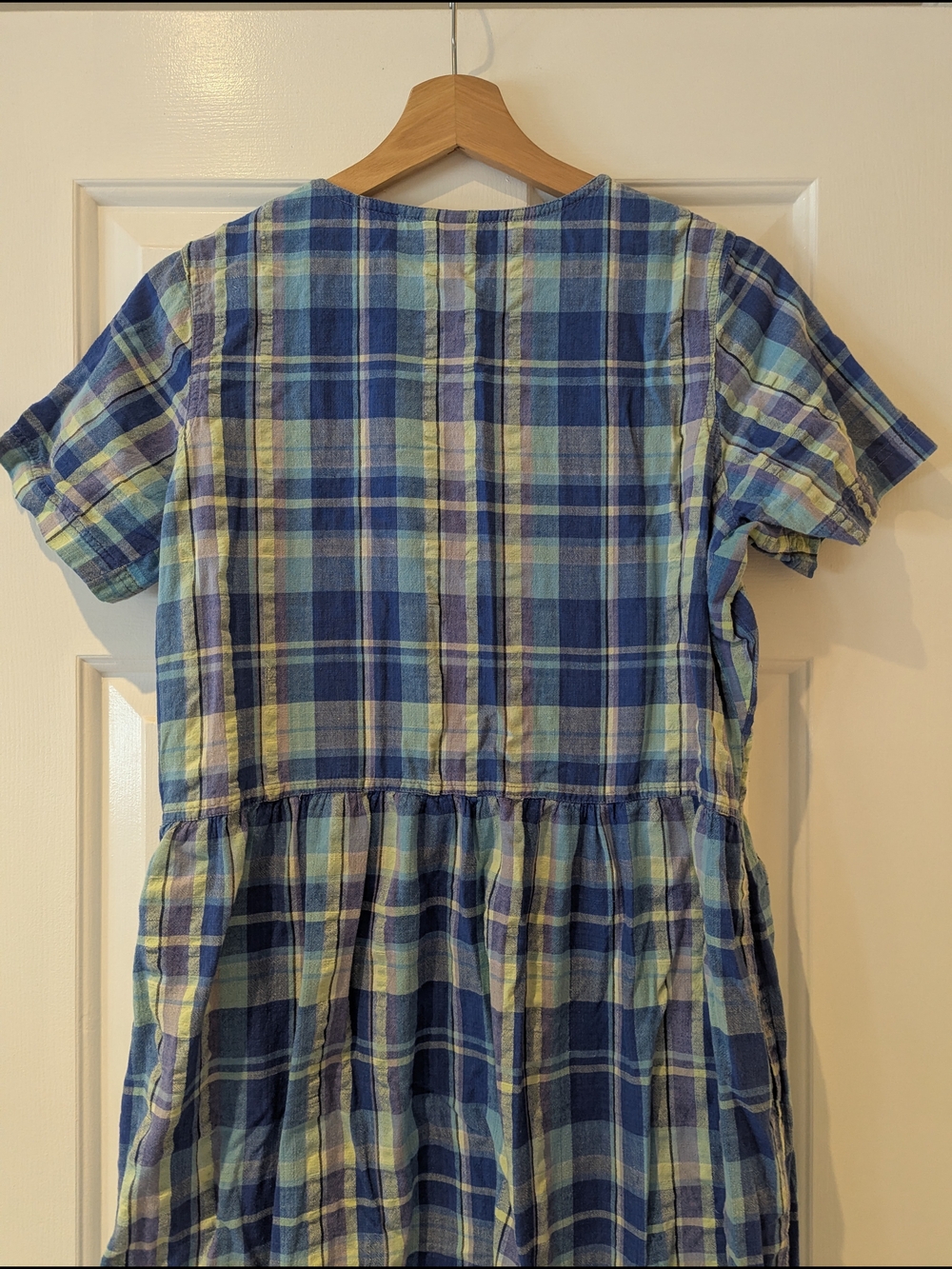 Vintage 90s Blue Plaid Midi Maxi Button Front Cotton Dress Cottagecore Country S - Picture 11 of 13